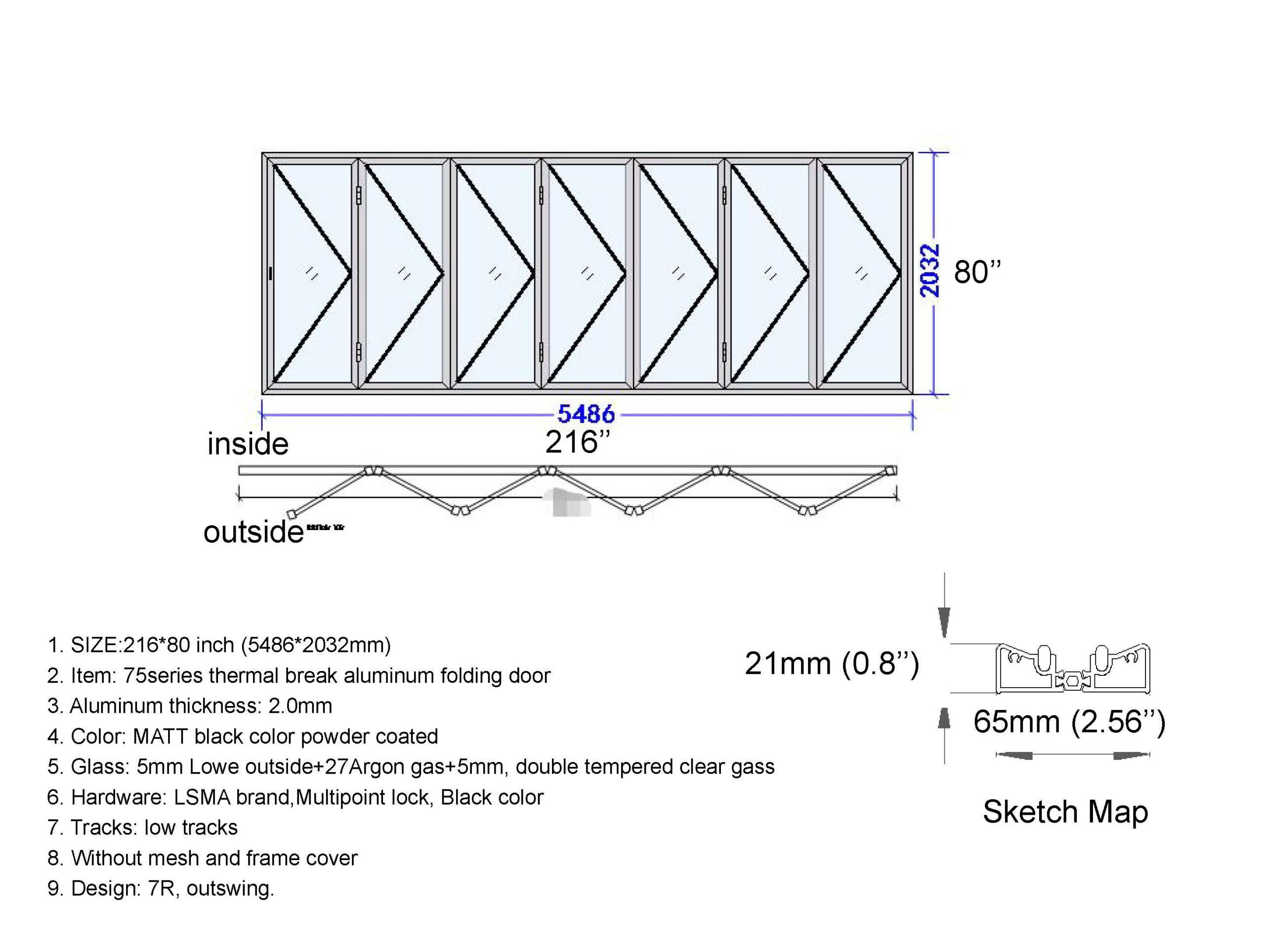 216"x80" Custom Aluminum Bifold Door - Direct WinDoors — Direct WinDoors