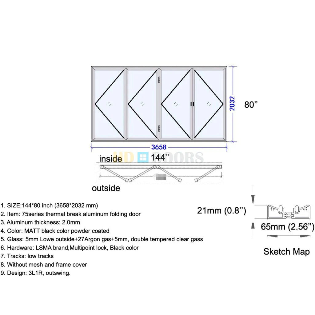 144x80 Custom Aluminum Bifold Door