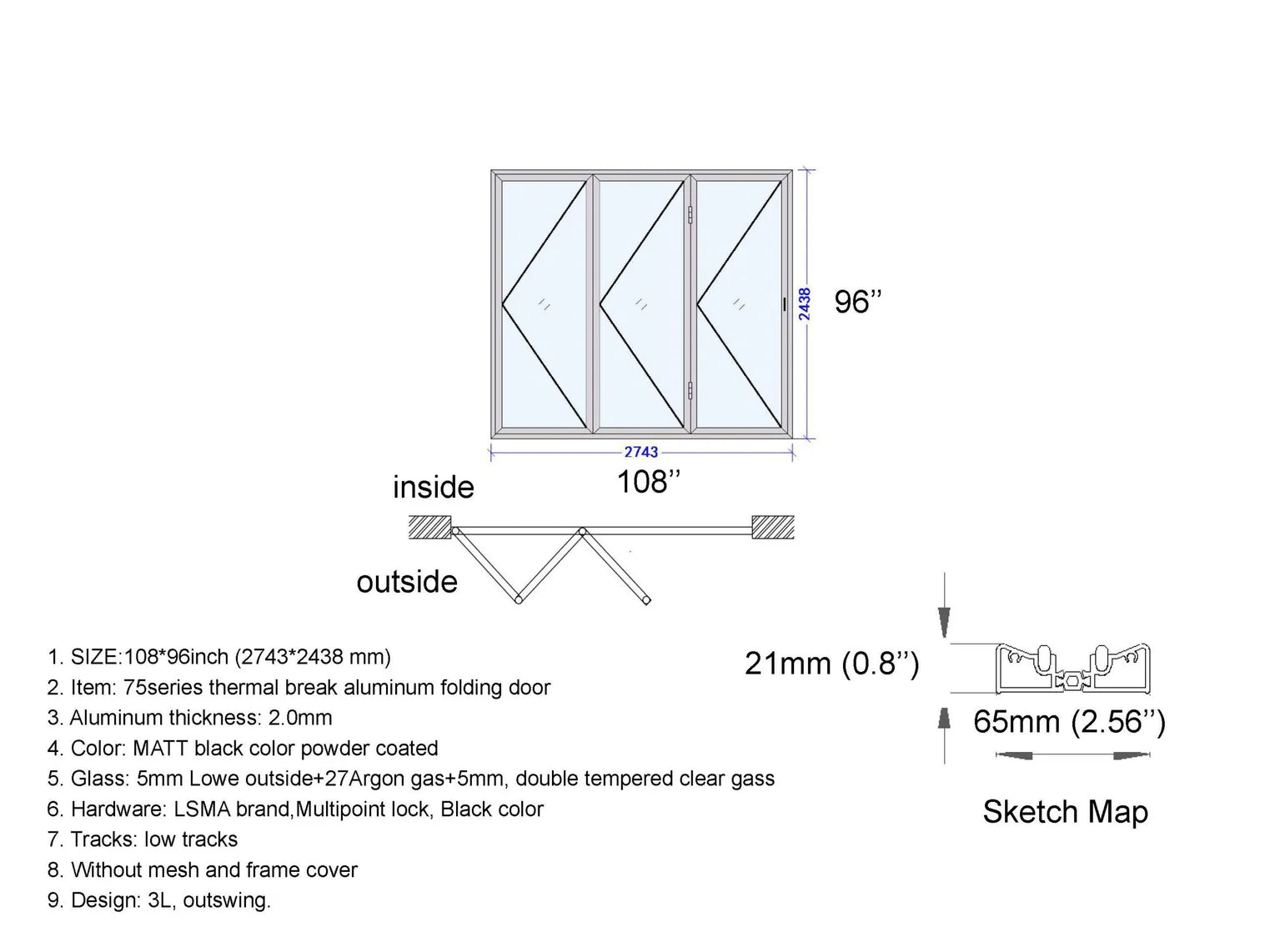 108"x96 Custom Energy Efficient Aluminum Bifold Door — Direct WinDoors
