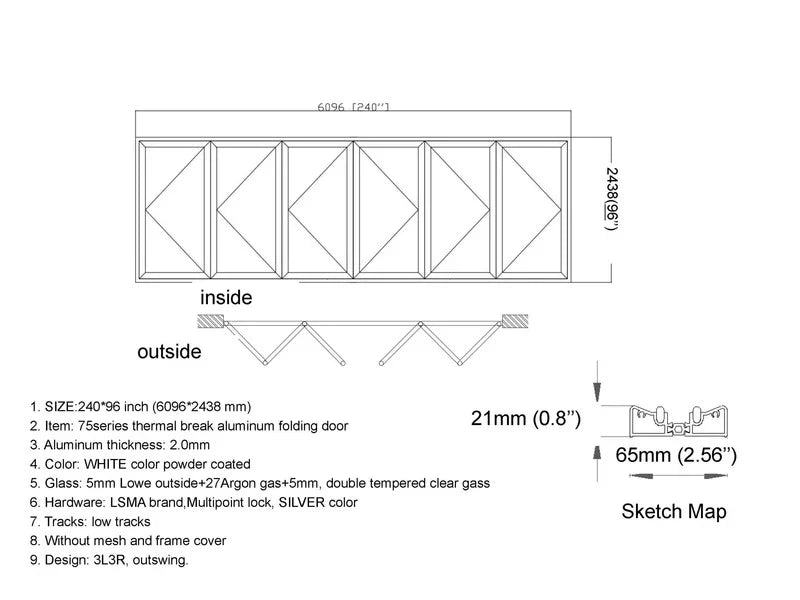240" x 96" Custom Energy Efficient Aluminum Bifold Door — Direct WinDoors