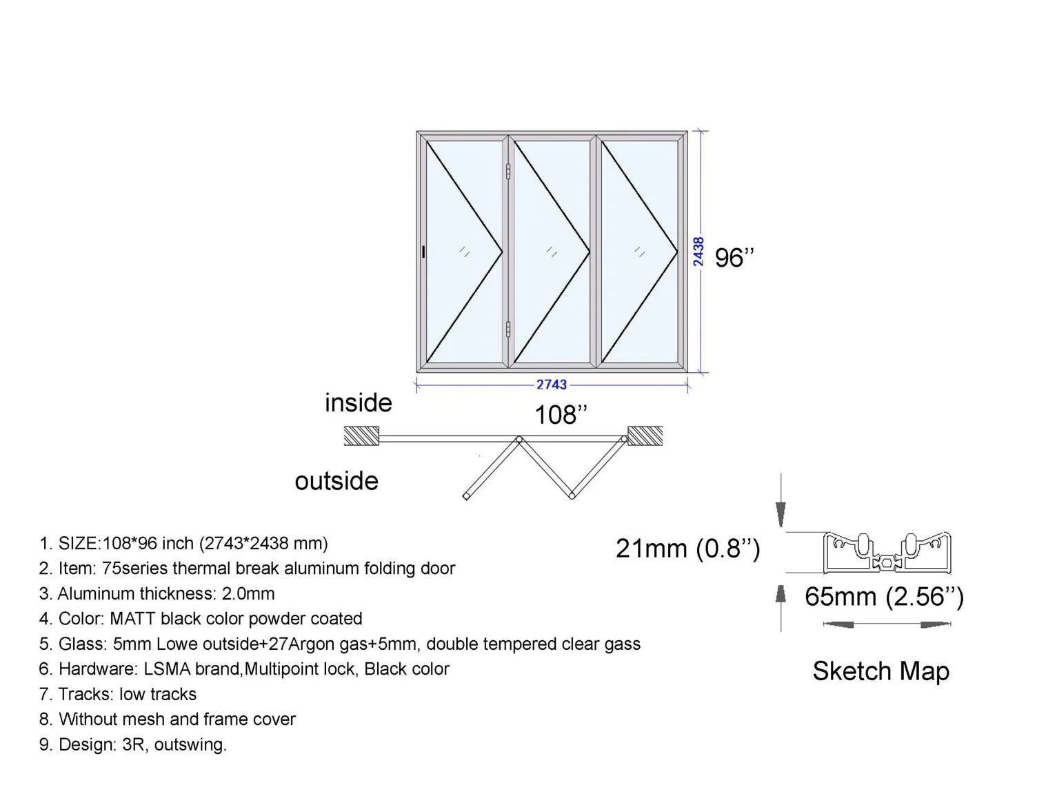 108"x96 Custom Energy Efficient Aluminum Bifold Door — Direct WinDoors