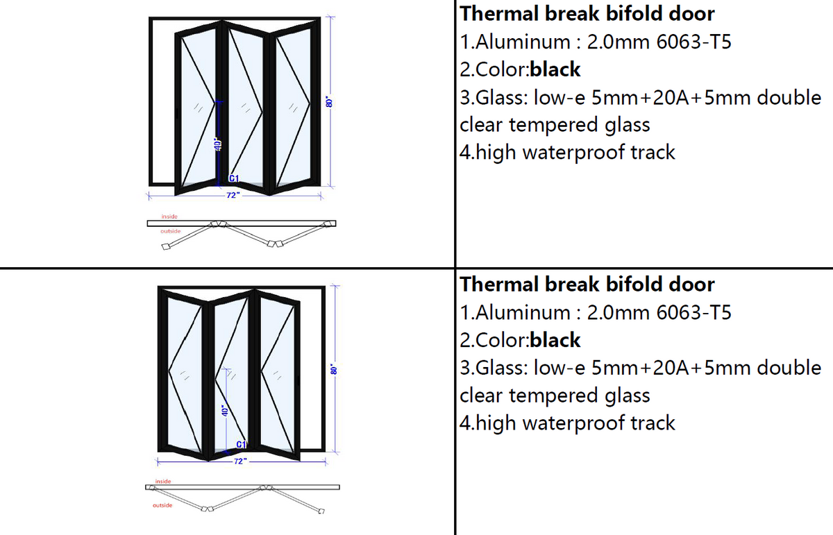 72x80 Bifold Door Technical Specification