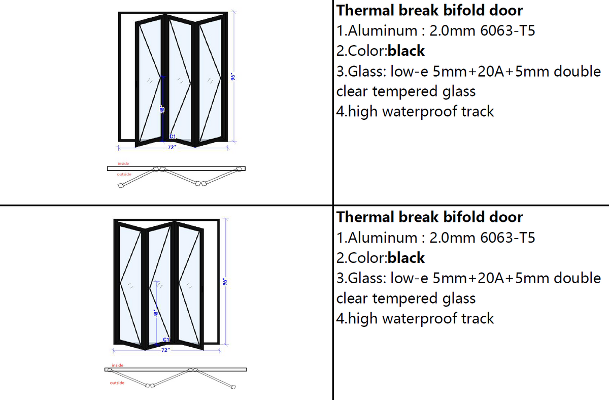 72x96 Bifold Door Technical Specification