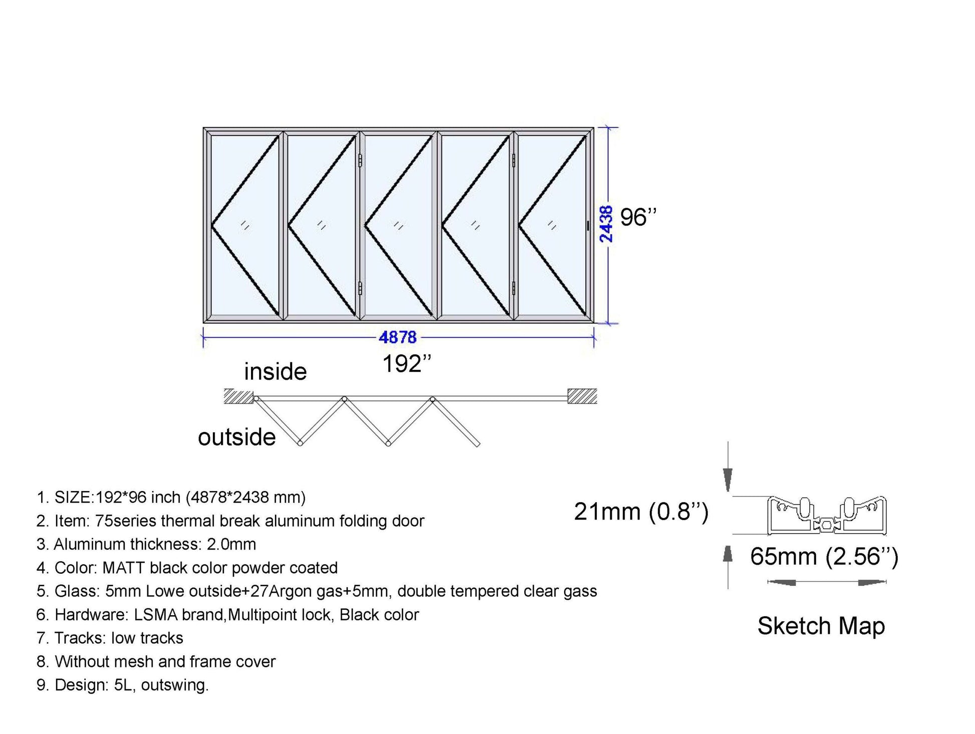 192"x96" Custom Aluminum Bifold Door - Direct WinDoors — Direct WinDoors