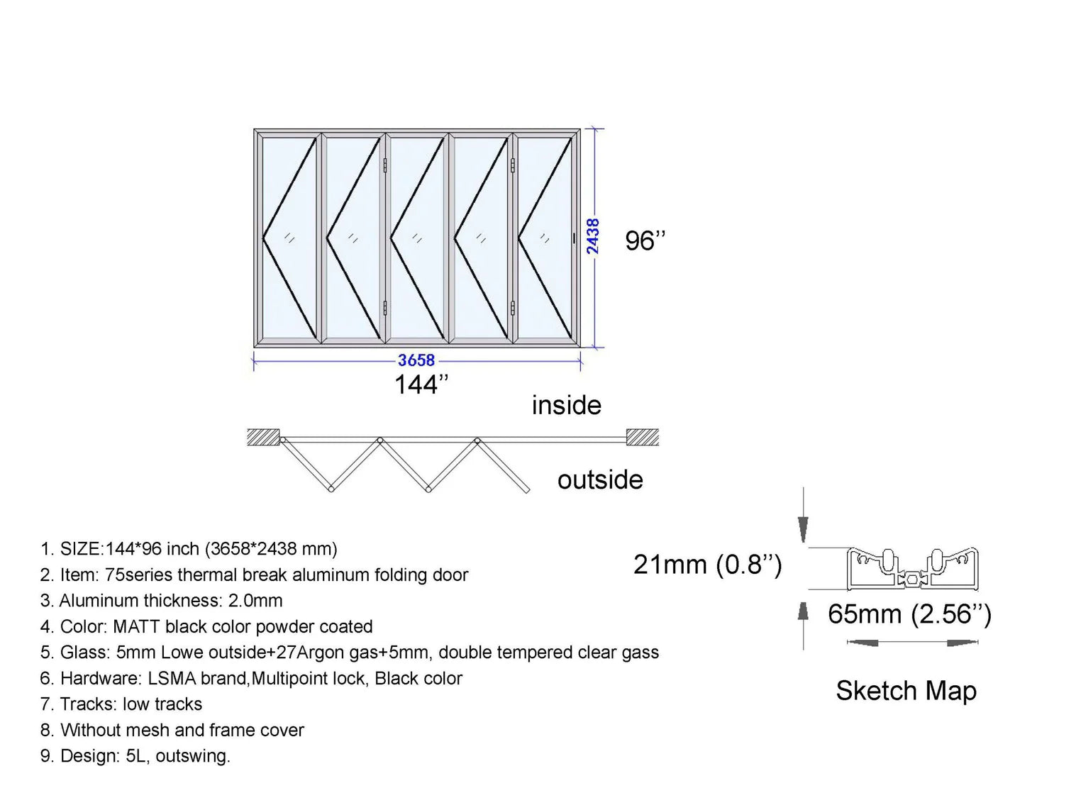 144" x 96" Custom Energy-Efficient Aluminum Bifold Door — Direct WinDoors
