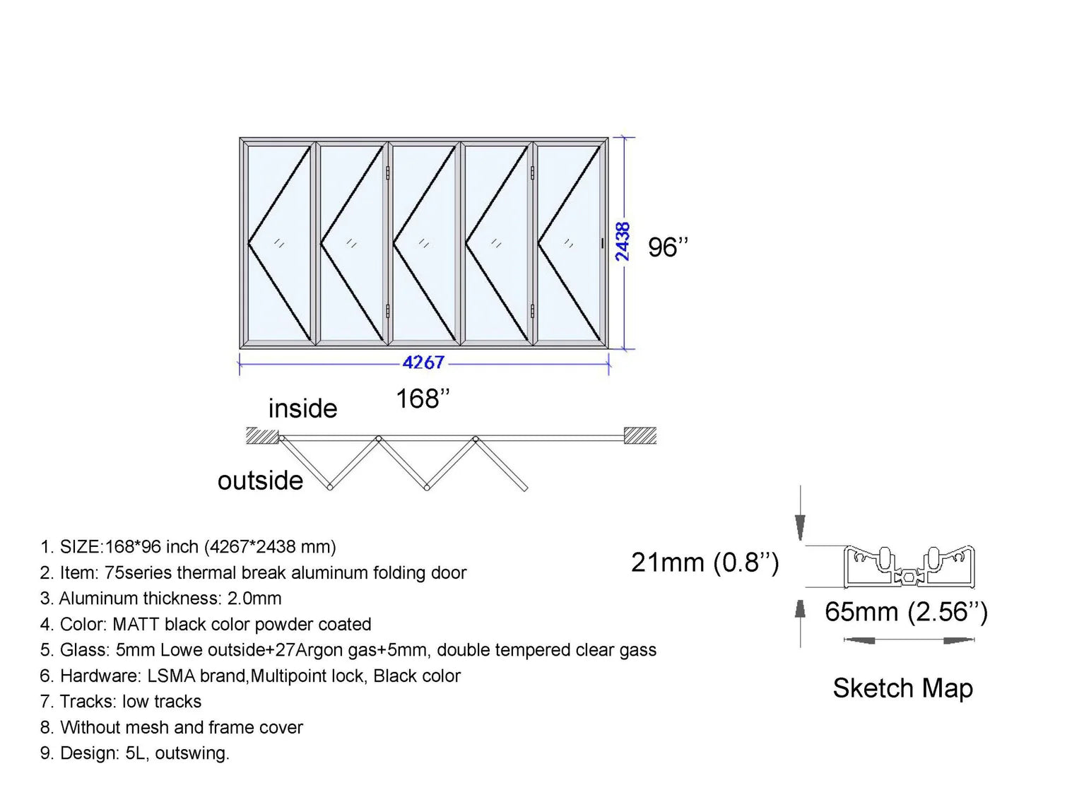 96" x 96" Custom Energy Efficient Aluminum Bifold Door — Direct WinDoors