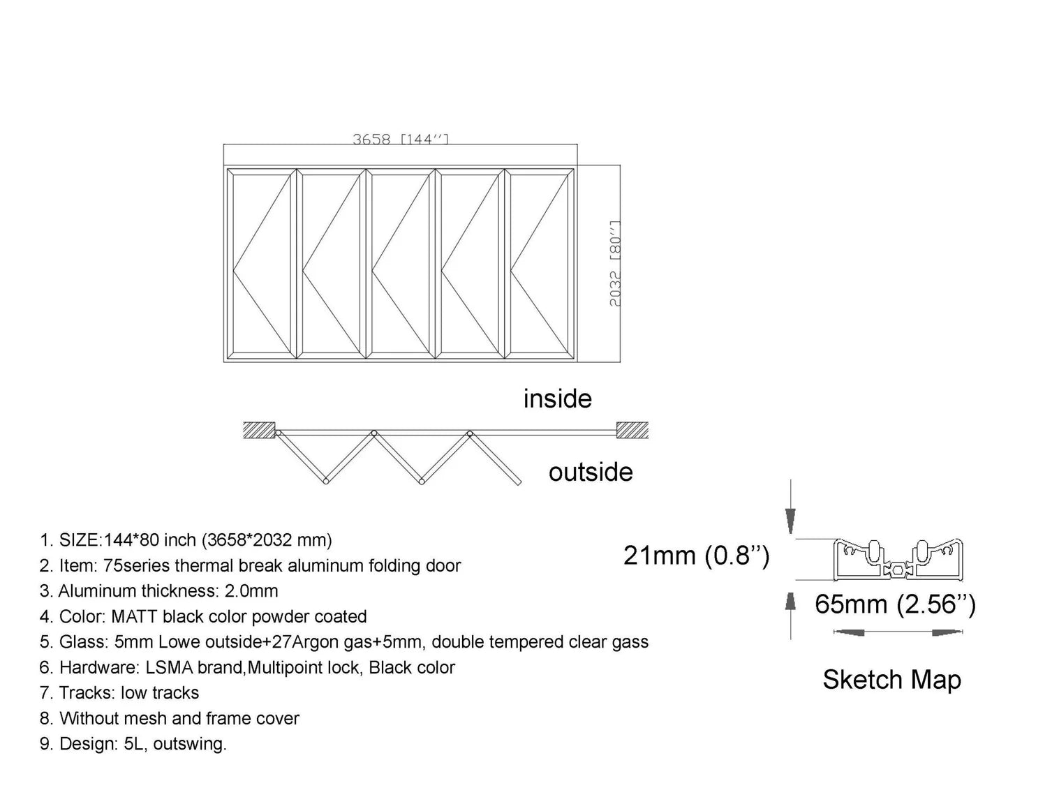 144x80 Custom Aluminum Bifold Door