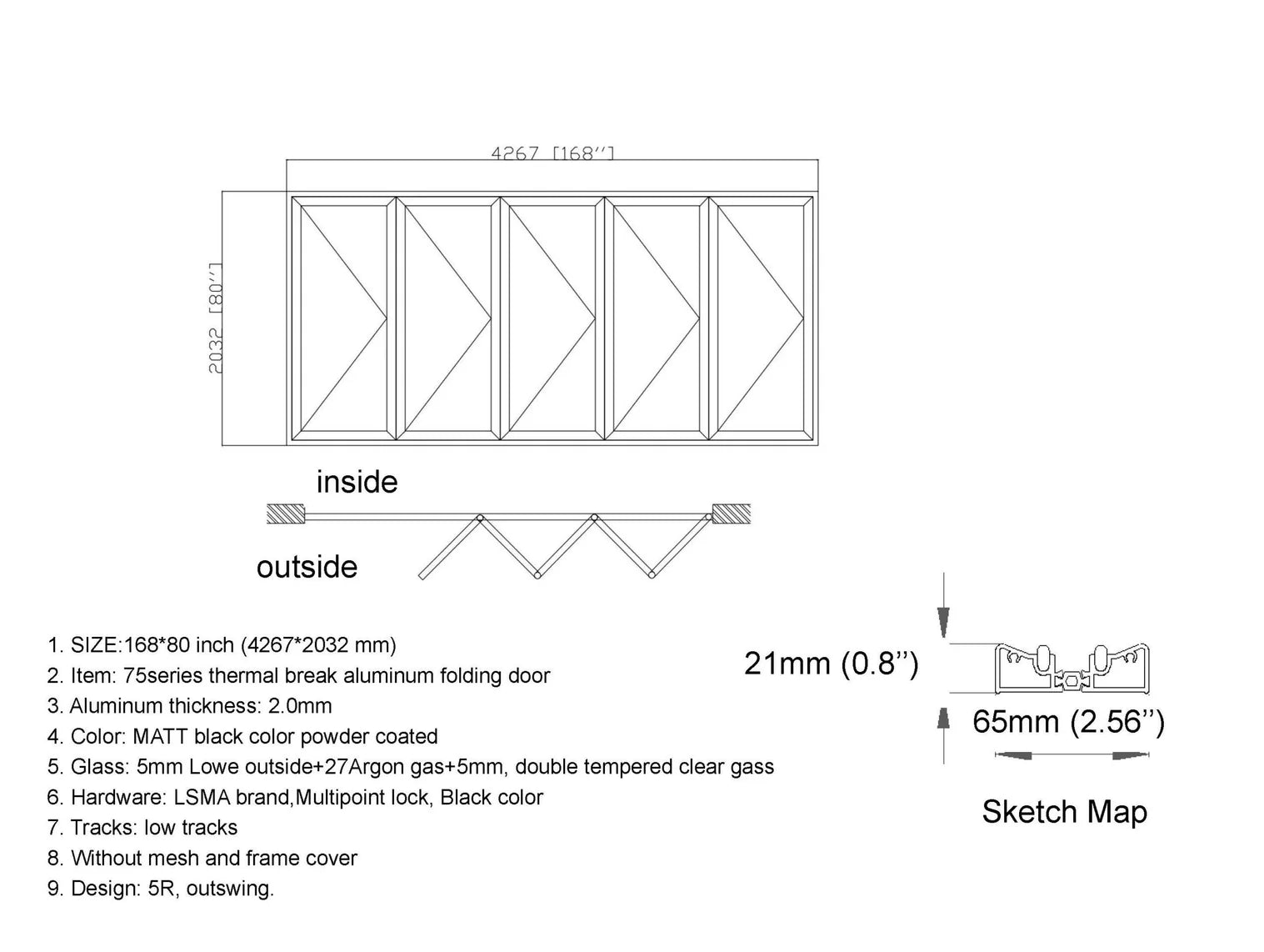 168"x80" Custom Energy Efficient Aluminum Bifold Door — Direct WinDoors