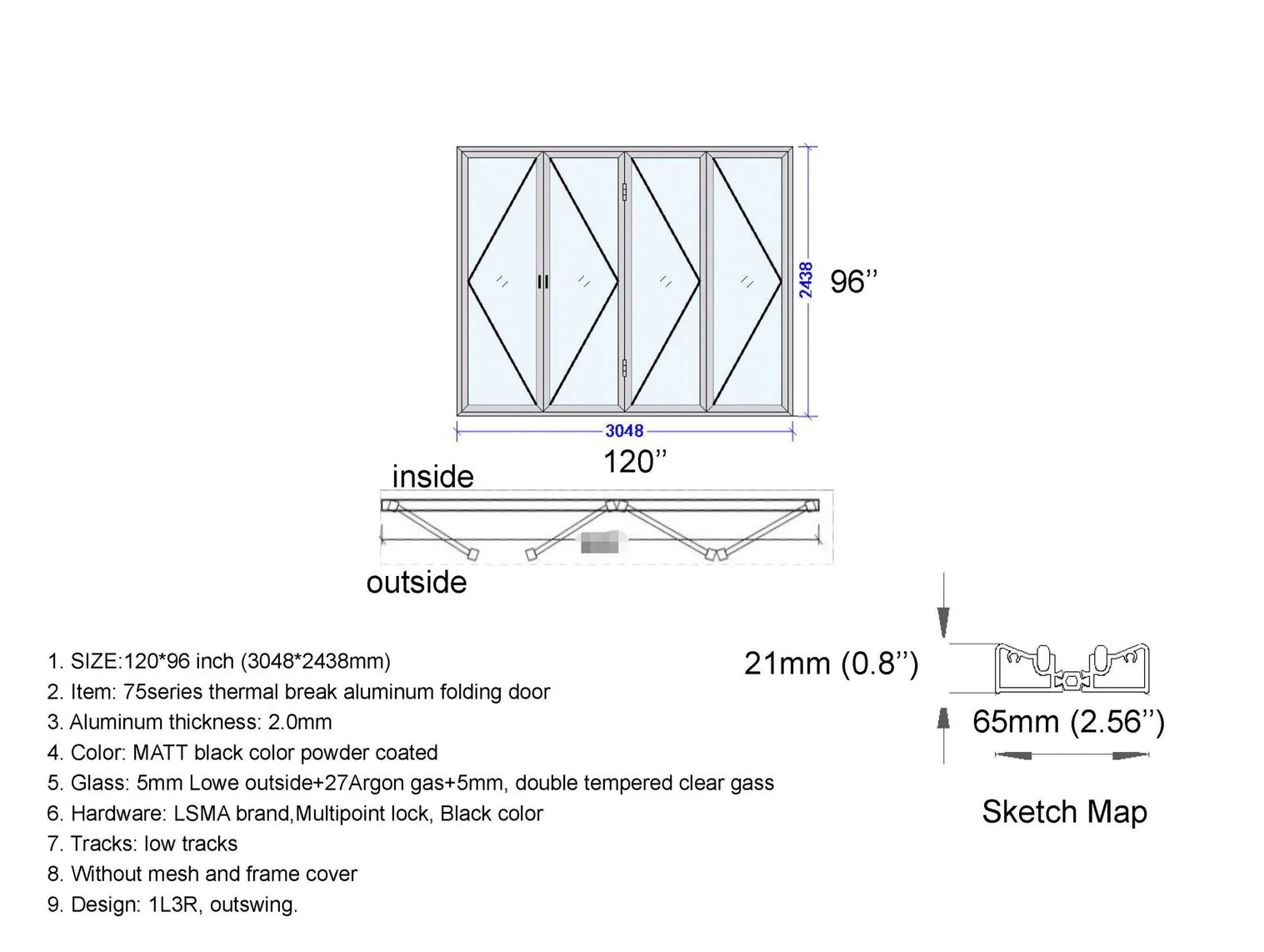 120"x96" Custom Energy Efficient Aluminum Bifold Door — Direct WinDoors