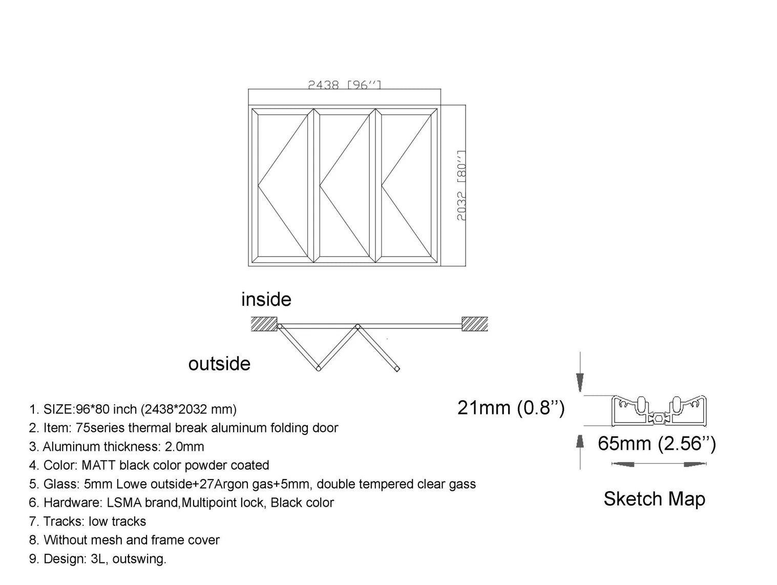 96″ x 80″ Custom Energy Efficient Aluminum Bifold Door — Direct WinDoors
