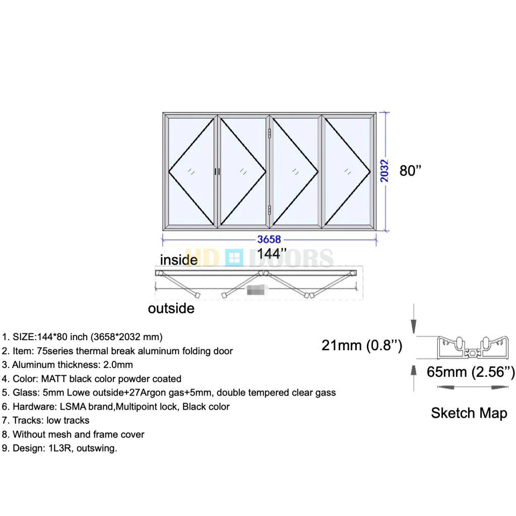 144x80 Custom Aluminum Bifold Door