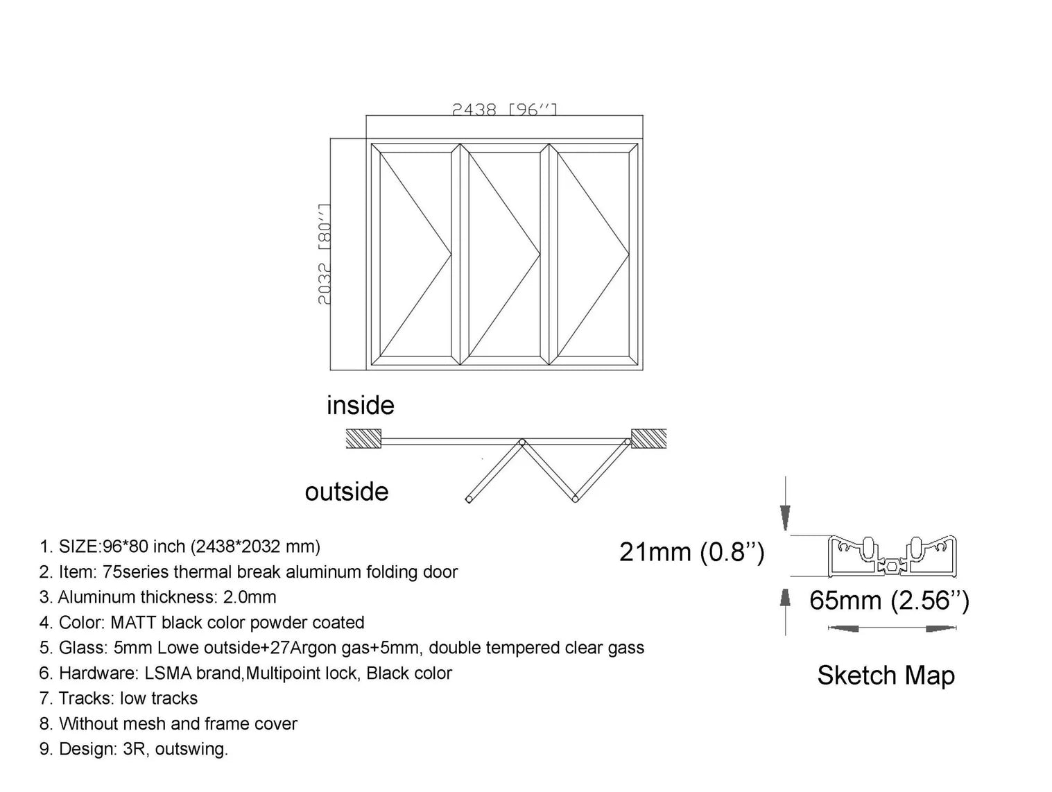 96″ x 80″ Custom Energy Efficient Aluminum Bifold Door — Direct WinDoors