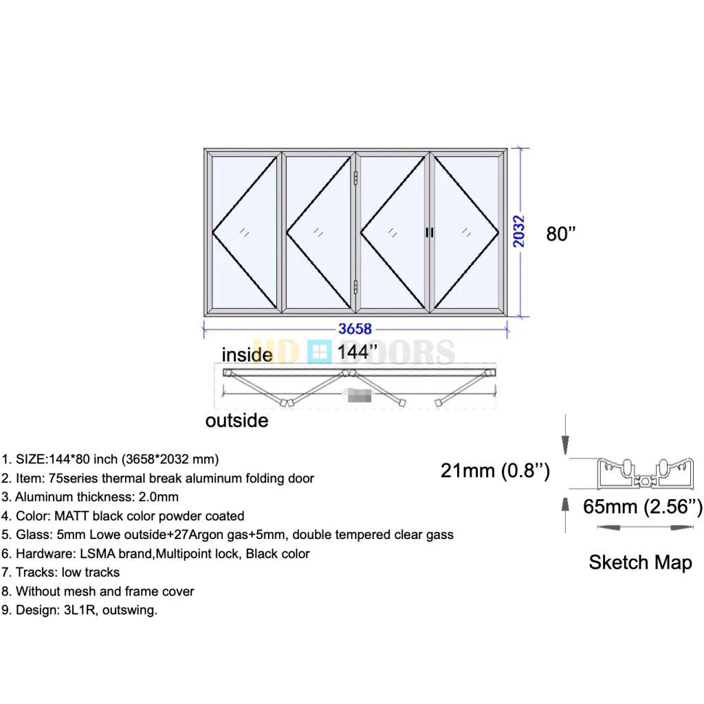 144x80 Custom Aluminum Bifold Door