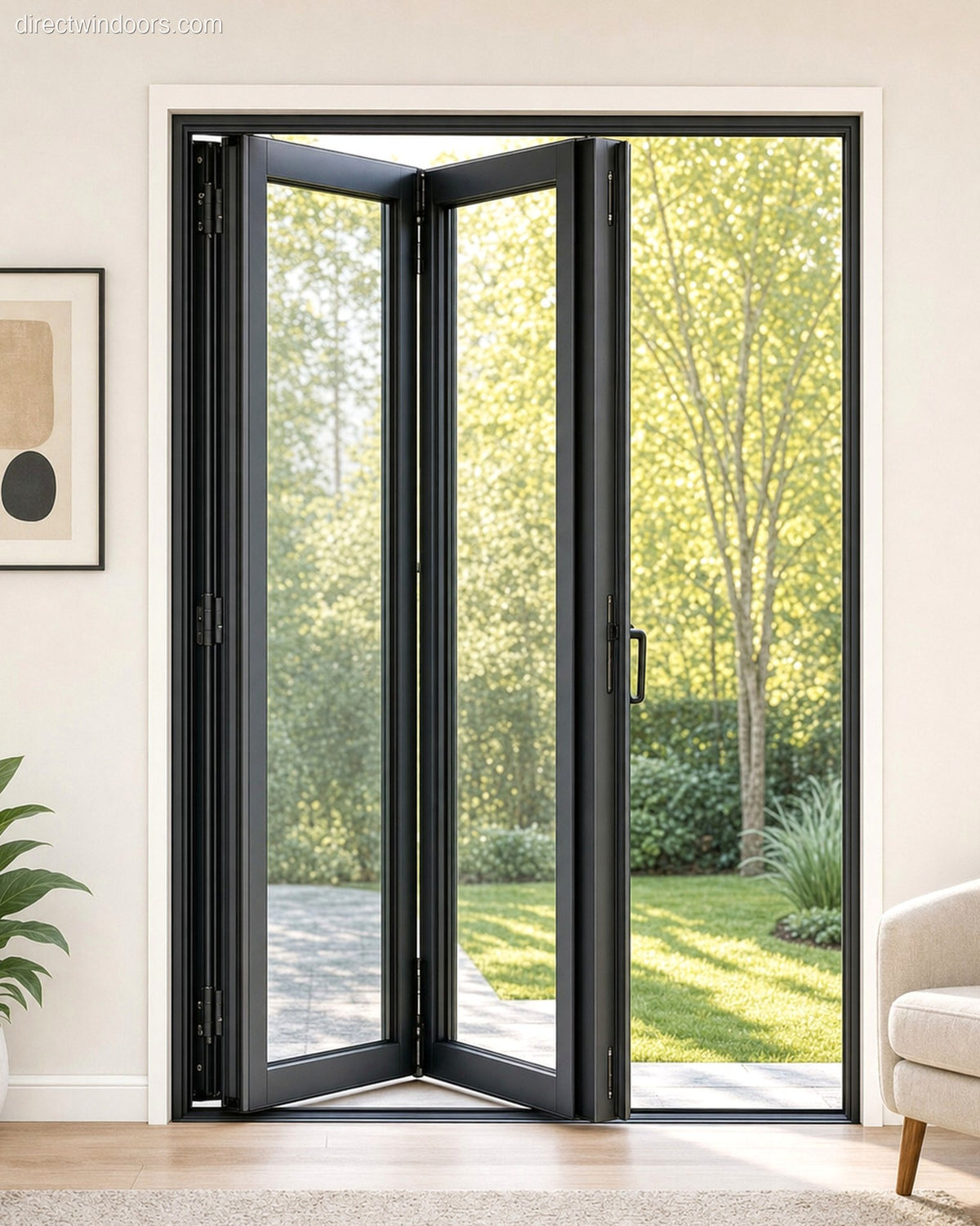 bifold door black right halfopen 60