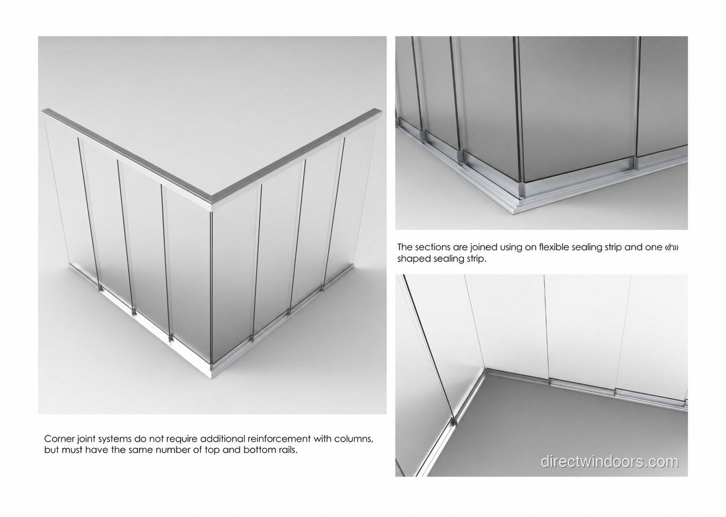 Frameless glass walls 90-degree corner configuration with no support column