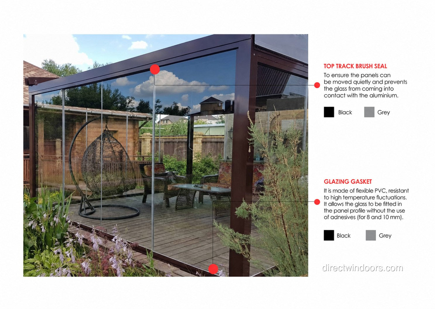 Frameless glass walls glazing gasket holding a tempered glass panel