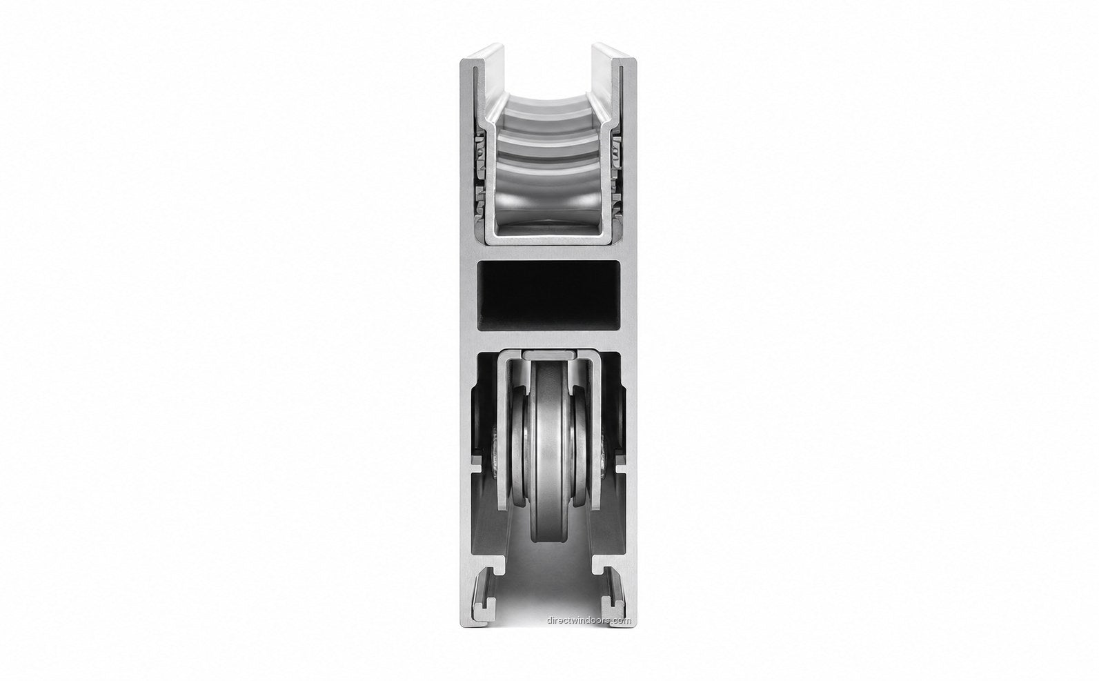 Frameless glass walls roller assembly shown in track