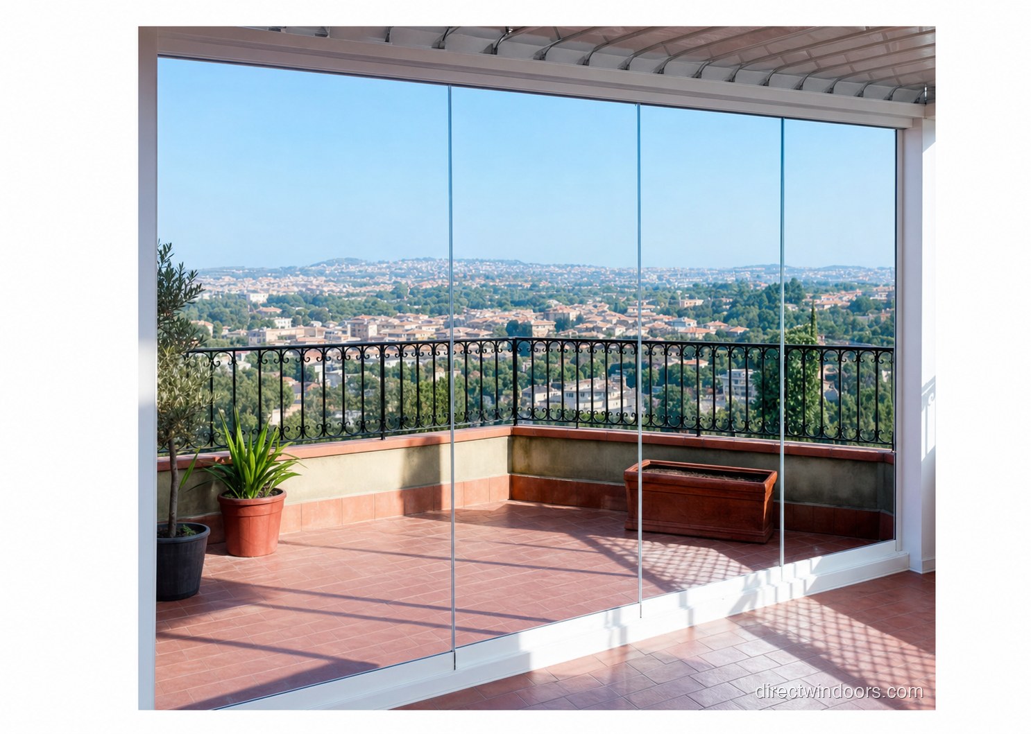 Tinted frameless glass walls on a residential terrace