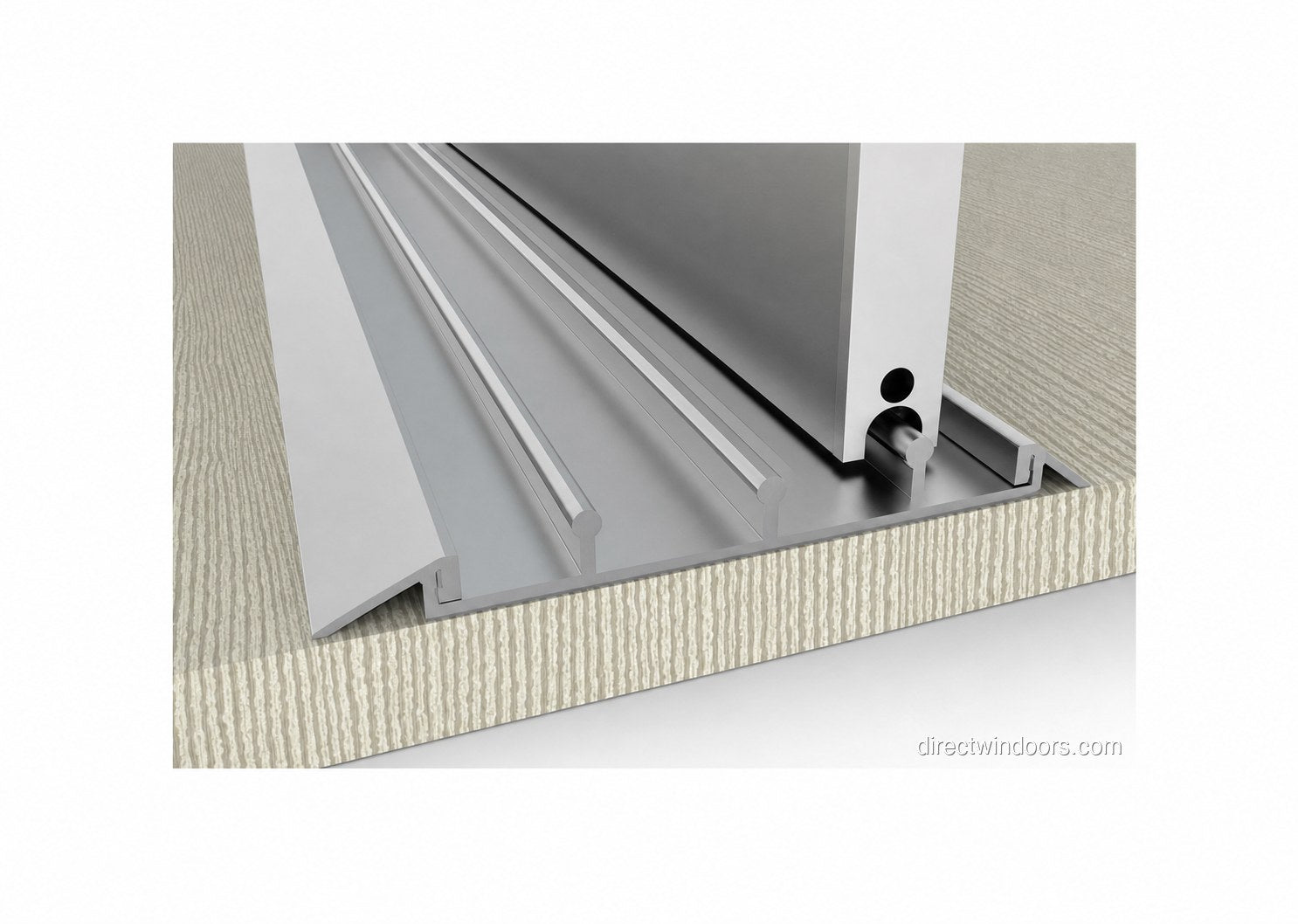 Frameless glass walls Mini system mounted trim on a carpeted floor