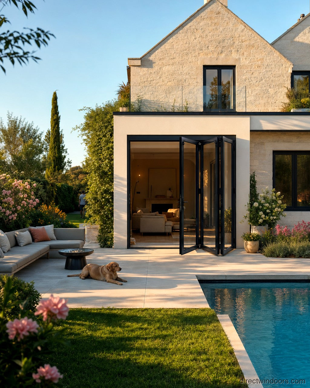 96x96 aluminum bifold door, exterior view